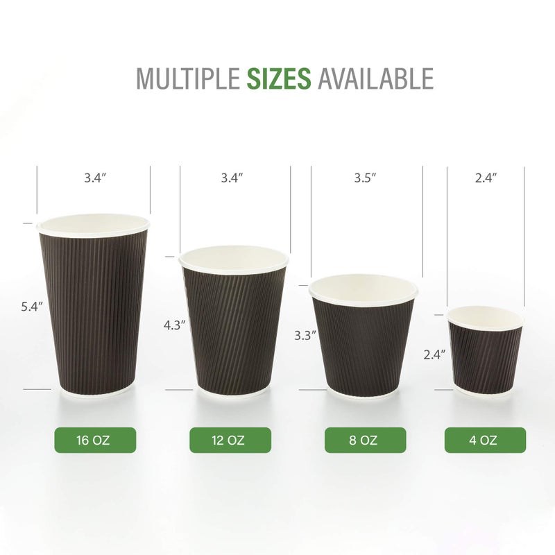 Restaurantware 8 Ounce Disposable Cups Pack of 25 Double Wall Hot Cups-Lids Sold Separately, Designed with a Rippled Wall and Black Paper Insulation, Ideal for Coffee, Hot Chocolate, and Tea - Image 2